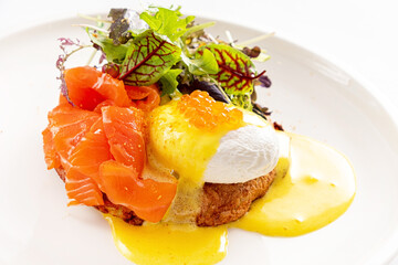toast with poached egg and salmon