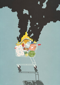 Groceries burning in shopping cart