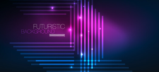 Background wallpaper neon glowing lines and geometric shapes. Dark wallpaper for concept of AI technology, blockchain, communication, 5G, science, business and technology