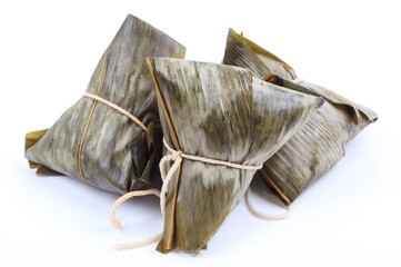 Traditional Chinese rice dumpling isolated on white background