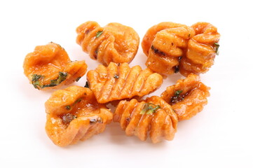 thai dessert called krong-krang-krob or crispy pastry isolated on white background