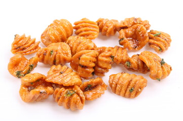 thai dessert called krong-krang-krob or crispy pastry isolated on white background