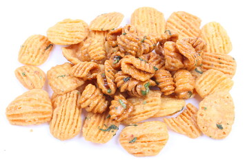 thai dessert called krong-krang-krob or crispy pastry isolated on white background