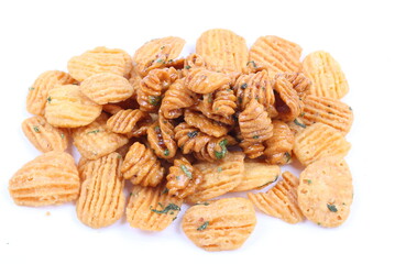 thai dessert called krong-krang-krob or crispy pastry isolated on white background
