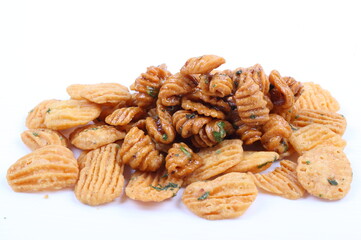 thai dessert called krong-krang-krob or crispy pastry isolated on white background