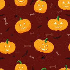 Halloween pattern design with pumpkins on dark background