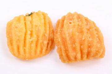 thai dessert called krong-krang-krob or crispy pastry isolated on white background