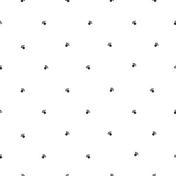 Seamless pattern with black paws on white background. Hand drawn illustration.
