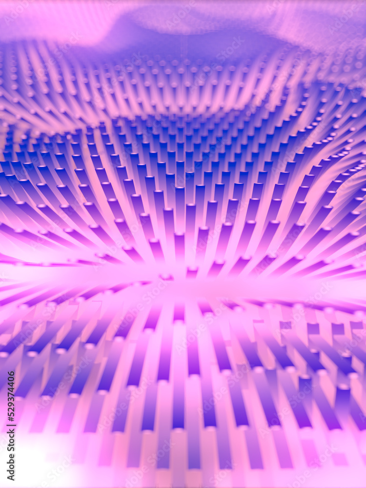Aufkleber Wavy background of neon color geometric shapes. Contemporary art. 3d rendering digital illustration