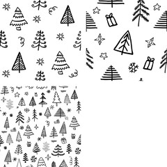 Hand drawn Christmas tree background. Doodle ink seamless pattern for New Year