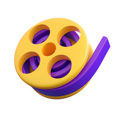 3d film roll. Cinema, movie, entertainment concept in trending cartoon style. High quality isolated 3d render