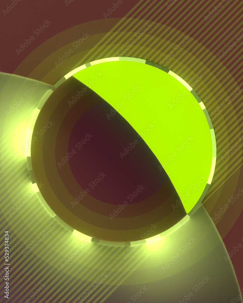 Poster Composition of rounded figures with a trendy color and a luminous ring in the center. 3d rendering digital illustration