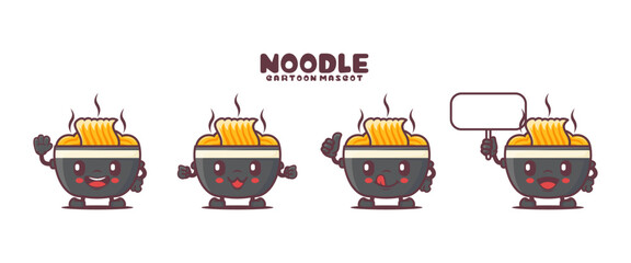 Naklejka premium noodle cartoon mascot with different expressions