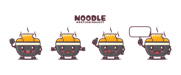 noodle cartoon mascot with different expressions