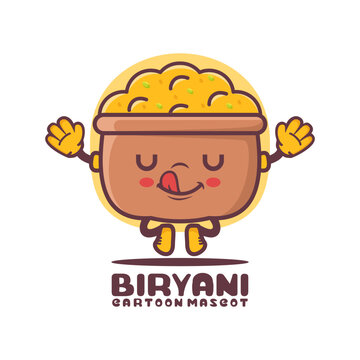 Biryani rice cartoon mascot. indian food vector illustration