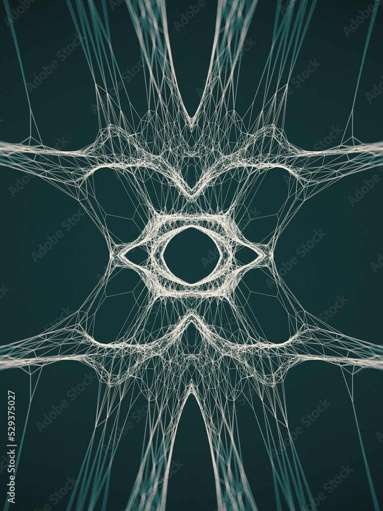 Poster organic symmetrical shape in modern style. digital network concept. abstract background. 3d renderin