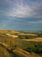 Morning golden hour on the south downs hills of Butts Brow near Eastbourne East Sussex south east England 