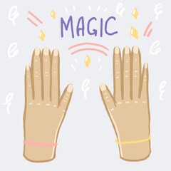 hands showing magic illustration in light colors