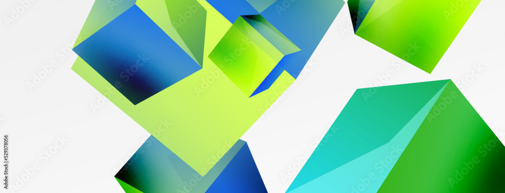 Poster 3d vector abstract background. flying cubes composition. trendy techno business template for wallpap
