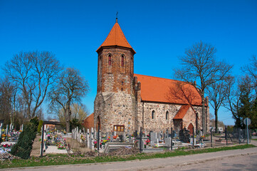 Gothic church of Saint Andrew in Brudzawy, village in Kuyavia-Pomerania voivodeship, Poland.