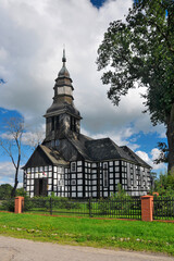 Fototapeta na wymiar St. Lawrence Martyr Church in Brzezie, village in Pomeranian voivodeship. Poland