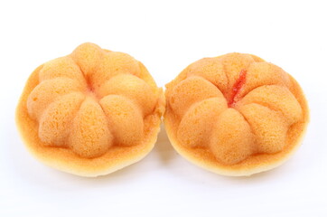 homemade sponge cake on white background