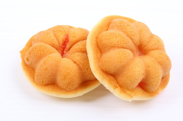 homemade sponge cake on white background