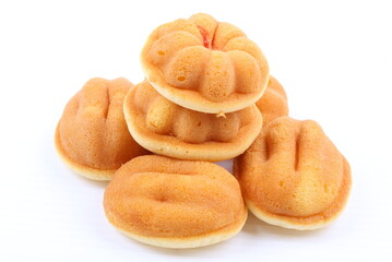 homemade sponge cake on white background