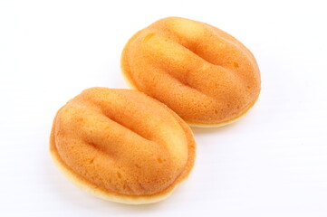 homemade sponge cake on white background