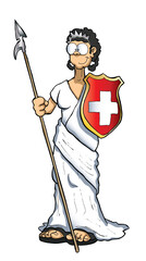 Helvetia holding a pike and the swiss shield