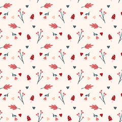 seamless pattern with oak leaves, mushrooms and berries. cute autumn design for print paper or fabric