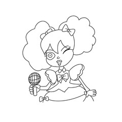 Drawing Girl with pony tails from popular game Poppy Play Time Coloring Book for kids