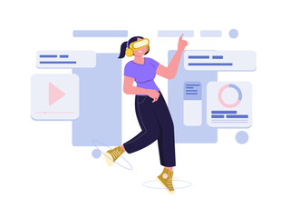 Flat illustration. Vr goggles concept. Work in the future. World meta verse. Virtual reality simulation. a digital world new technology