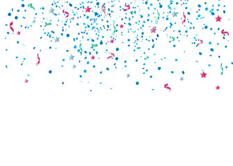 Falling colorful confetti on transparent background. Shiny particles. Party, Merry Christmas, Happy New year, Birthday decoration. 3D rendering.