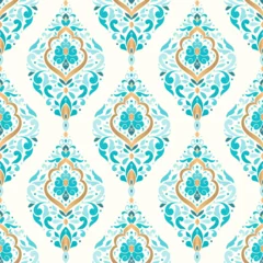 Schilderijen op glas Gold and turquoise vector seamless pattern. Ornament, Traditional, Ethnic, Arabic, Turkish, Indian motifs. Great for fabric and textile, wallpaper, packaging design or any desired idea.  © Annartlab