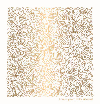 Gold and white abstract floral background. Vector ornament pattern. Paisley elements. Great for fabric, invitation, wallpaper, decoration, packaging or any desired idea.