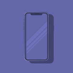 Violet phone icon in flat style with elements of realism on a blue background
