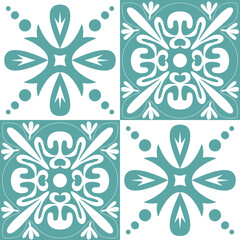 Fototapeta premium Seamless pattern mint blue pastel, repeating motif tile mosaic design pottery, portuguese style in pottery, vector illustration