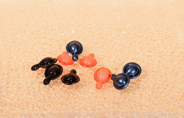 Travel-friendly face care serum capsules with rejuvination formula for healthy skin. Anti-aging cosmetics, nourishing cream or oil.