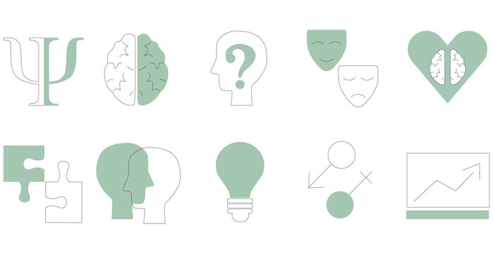 Psychology icons set. Line vector illustration.