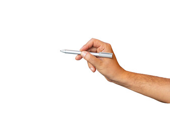 hand holding pencil isolate on white background