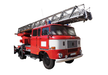 Antique fire truck with turntable ladder. IFA W50L. PNG