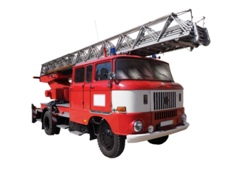 Antique fire truck with turntable ladder. IFA W50L. PNG