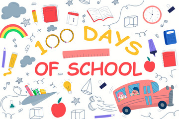 100 Days of School Kids Design, 100 Days of School Vector, 100 Days of School, 100 Days of School Kids Design Poster, Design for Kids