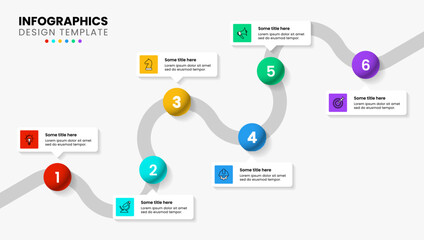 Infographic template. Line with 6 balls and numbers