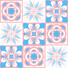 Spanish ceramic tiles azulejo talavera, pastel pattern pink blue cute delicate decor for walls and floors
