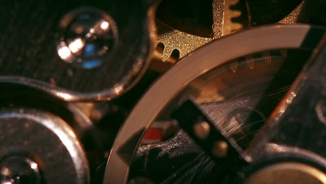 Macro detail of internal analog chronometer mechanism