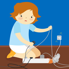 boy holding burning wires