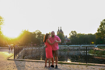  Beautiful mature couple on  summer evening at sunset