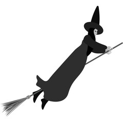 retro witch flying with broomstick